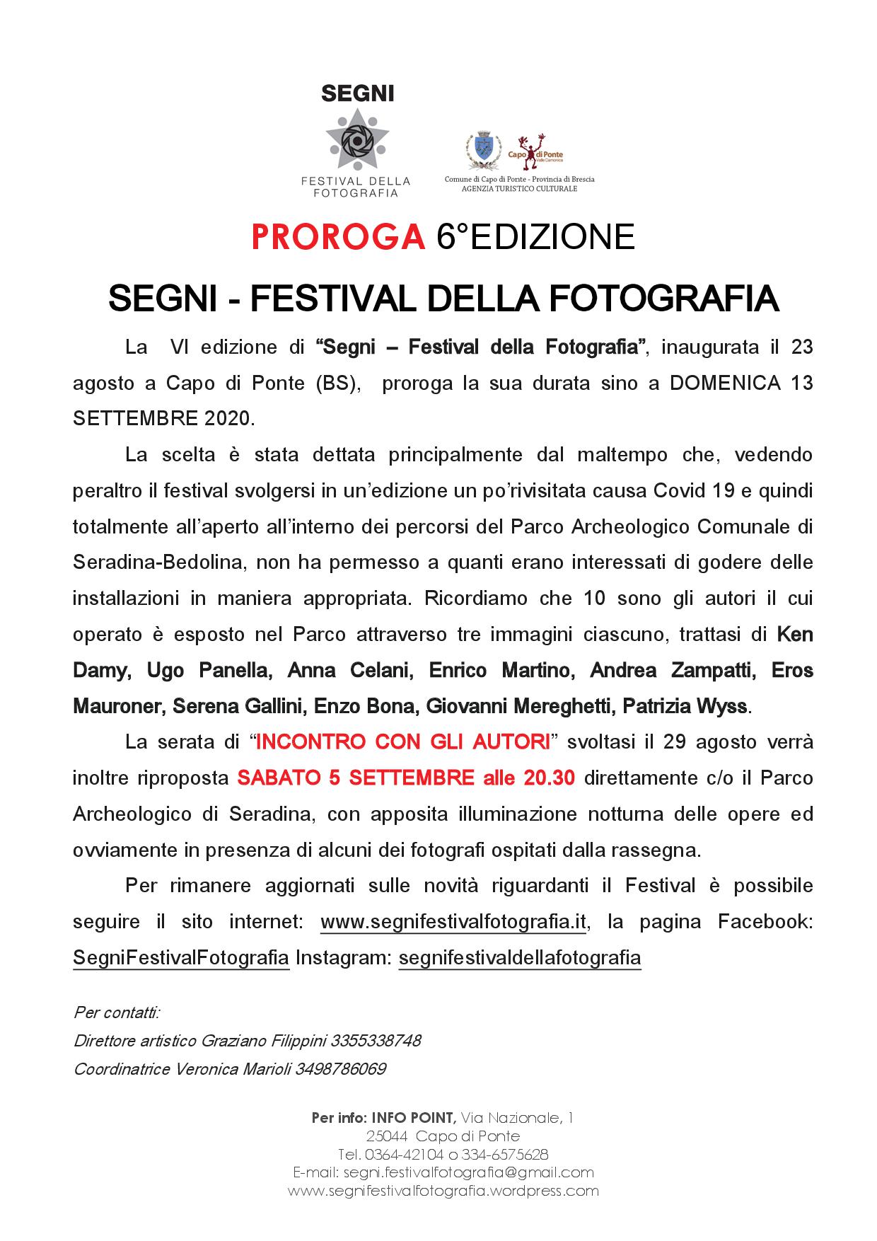 comunicato stampa proroga SEGNI 2020